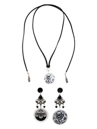 Amir Slama floral-pendant necklace earrings set - Black
