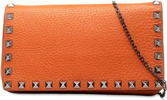 Valentino Pre-owned Cross Body Bags, female, Orange, Size: ONE SIZE Pre-owned Studded Flap Leather Bag