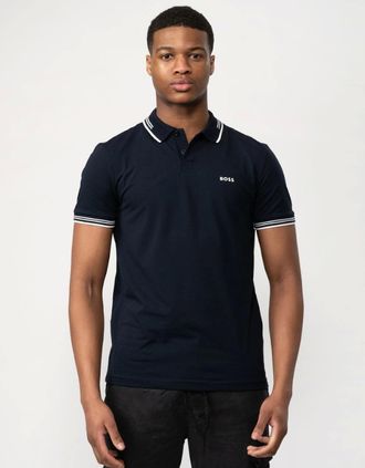 HUGO BOSS Mens BOSS Green Paul Mens Short Sleeve Polo Shirt With Contrast Tipping NOS - Dark Blue 402 - Navy - Size: 36
