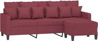 vidaXL Vidaxl - Sofá de 3 plazas con taburete de tela rojo tinto 180 cm