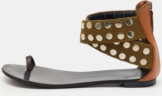 Giuseppe Zanotti Multicolor Studded Canvas And Leather Toe Ring Flat Sandals