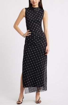 Open Edit Mesh Body-Con Maxi Dress in Black- White Still Dot at Nordstrom, Size X-Large