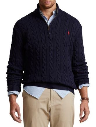 Polo Ralph Lauren Big & Tall Cable Knit Cotton 1/4-Zip Sweater in Hunter Navy at Nordstrom, Size 3X Big