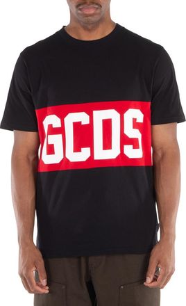 GCDS Black Logo Band Cotton T-Shirt, Size Medium