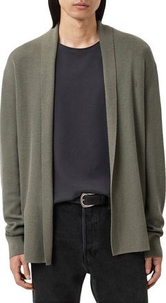 AllSaints Mode Merino Wool Shawl Collar Cardigan in Dusky Green at Nordstrom, Size Xx-Large