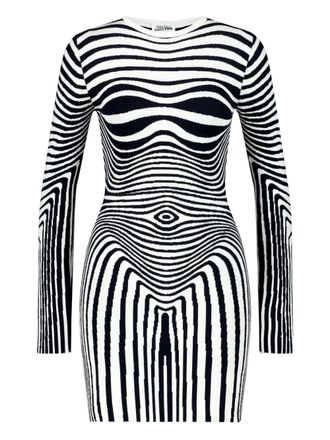 Jean Paul Gaultier long-sleeve morphing-stripes dress - Neutrals