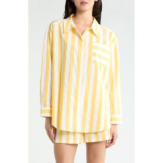 Sugarlips Fays Stripe Dalton Button-Up Shirt in Yellow-White at Nordstrom, Size X-Large