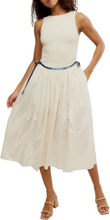 Free People Nightingale Smocked Bodice Midi Sundress in Tea Navy Combo at Nordstrom, Size X-Small