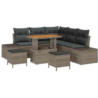 vidaXL Garden Sofa Set with Cushion 8 pcs Grey Poly rattan vidaXL