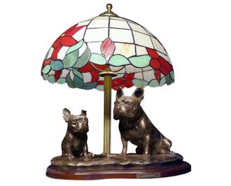 OEM Bulldog Franc&eacute;s: L&aacute;mpara Con Pantalla De Cristal De Colores, L&aacute;mpara De Mesa Con Figura De Perro, Dise&ntilde;o Interior Retro De Art-dog
