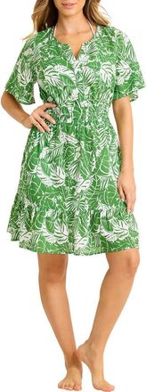 Tommy Bahama Costa Verde Smocked Waist UPF 50+ Cover-Up Sundress in Four Leaf Clover at Nordstrom, Size X-Small