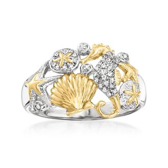 Ross-Simons Diamond Sea Life Ring in 2-Tone Sterling Silver