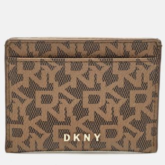 DKNY Dkny Beige/brown Signature Coated Canvas Card Holder