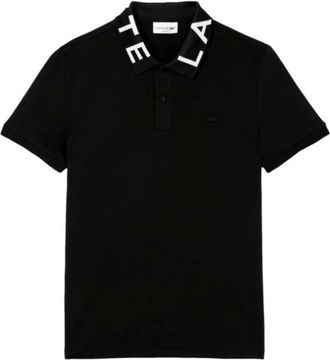 Lacoste Tops, Heren, Zwart, M, Zwart Jacquard Kraag Logo Shirt