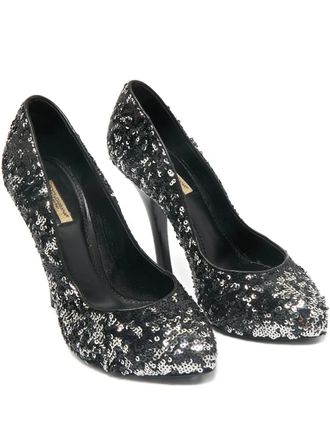 Dolce & Gabbana 125mm sequins-embelished round-toe heeled pumps - women - Calf Leather/Sequin/Calf Leather - 38 - Black