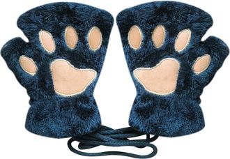 Generic 1 Pair Cat Paw Gloves Cute Cartoon Warm Half Finger Gloves Faux Fur Plush Gloves winter Mitten Outdoor Fingerless Gloves for Women Fingerless Gloves (