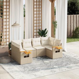 vidaXL Juego De Sof&aacute;s Jard&iacute;n Con Cojines 6 Pzas Rat&aacute;n Sint&eacute;tico Beige Vidaxl