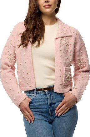 Saachi Faux Pearl Bead Open Front Cardigan in Light Pink at Nordstrom Rack