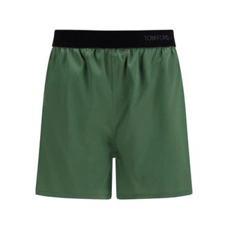 Tom Ford Korte Broeken, Dames, Groen, S, Satijn, Tweekleurige Zijden Bermuda Shorts