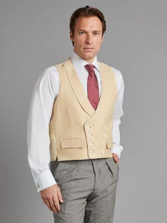 Oliver Brown Double Breasted Waistcoat with Piping - Gold Herringbone