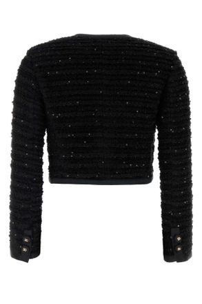 Dolce & Gabbana Womens Sequin-Embellished Tweed Blazer Black Viscose Polyester Wool Blazers