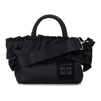 Ganni Tassen, Dames, Zwart, ONE Size, Nylon, Mini Shopper Ruffle