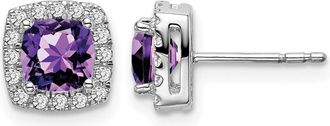 Diamond2Deal 14k White Gold Cushion Amethyst and Diamond Halo Stud Earrings