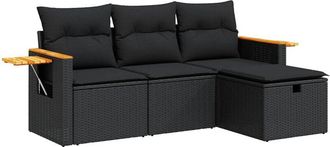 vidaXL Juego De Sof&aacute;s Jard&iacute;n 4 Pzas Con Cojines Rat&aacute;n Sint&eacute;tico Negro Vidaxl