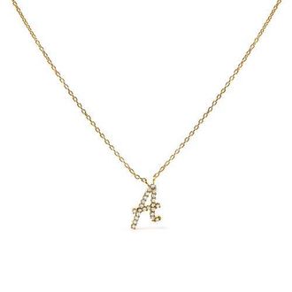 House of Brilliance 10K Gold Diamond Accent A-Z Initial Script Style Pendant Necklace in Yellow | A at Nordstrom