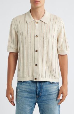 Corridor Ladder Knit Short Sleeve Button-Up Shirt in Natural at Nordstrom, Size Xx-Large