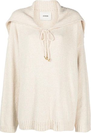 &Aacute;eron Beige Katoenen Casual Sweater met Kraagdetail - Dames - Ronde hals truien - Beige - 2XS - Katoen - Truien & Vesten