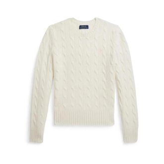 Ralph Lauren Cable CN Sweater Pullover - Dames - Ronde hals truien - Wit - S - Katoen - Truien & Vesten