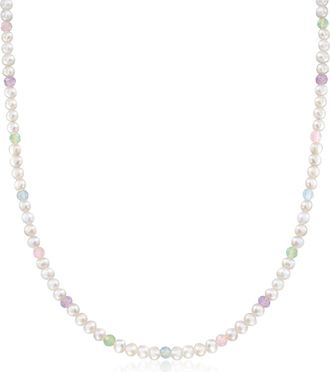 Ross-Simons 3.5mm Cultured Pearl and Multi-Gemstone Bead Necklace With 18kt Gold Over Sterling