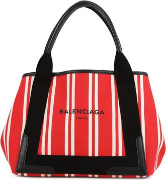 Balenciaga Black Red Color White Canvas Leather Tote Bag (Pre-Owned)