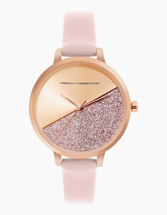 French Connection Womens Connection Rose Case Round Shape Pink Strap Quartz Watch - Size: ONE size