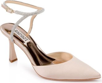Badgley Mischka Kamilah Ankle Strap Pump in Latte Satn at Nordstrom Rack, Size 5.5