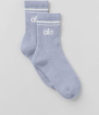 Alo | Half-Crew Throwback Socks in Winter Frost/White, Size: Medium