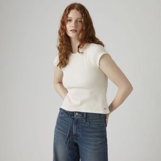 Levi's Dry Goods Waffle Cap Sleeve Tee - Womens - M - White