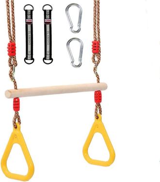 OEM Columpio De Trapecio Multifuncional De Madera Para Ni&ntilde;os Con Anillas De Pl&aacute;stico - Carga M&aacute;xima: 120 Kg - Para Uso Interior Y Exterior (amarillo)
