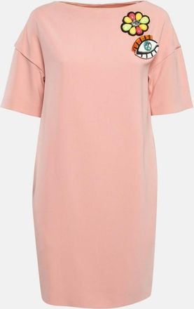 Moschino Boutique Moschino Pink Brooch Applique Crepe Shift Dress