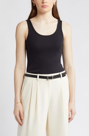 Nordstrom Rib Scoop Neck Cotton Tank in Black at Nordstrom, Size Xx-Small