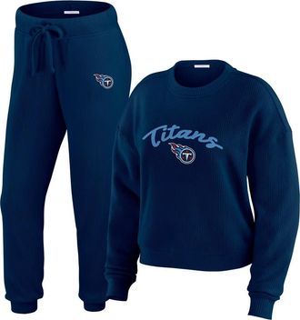 WEAR by Erin Andrews Womens WEAR by Erin Andrews Cream Tennessee Titans Knitted Tri-Blend Long Sleeve T-Shirt & Pants Lounge Set in Navy at Nordstrom, Size Xx-Large