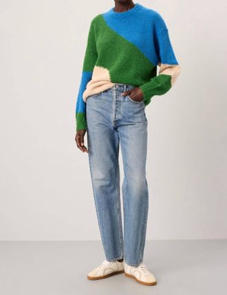 Apiece Apart Elle Textured Crew Neck Sweater In Cobalt And Clover