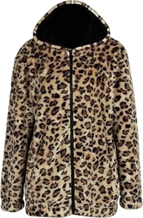 Generic Reversible Hooded Fleece Jacket Long Sleeve Leopard Print Mid Length Loose Fit Casual Cozy Outerwear Fall Winter Fashion Waterproof Coats For Women Uk