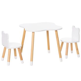 HOMCOM 3 Piece Kids Table And Chair Set With 2 Bear-shaped Chairs - White | TJ Hughes