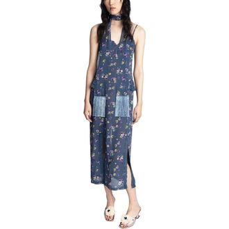 Anna Sui Night Blooming Chiffon Slip Dress in Indigo Multi at Nordstrom, Size 2