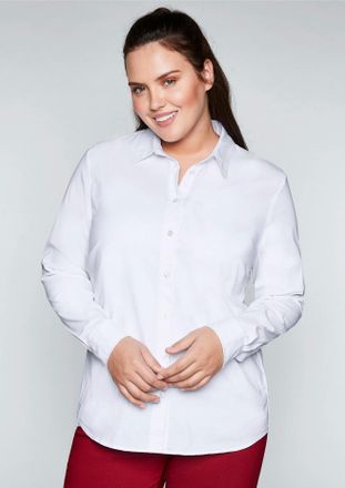 Sheego Hemdbluse SHEEGO, Damen, Gr. 44, weiss (wei&szlig;), 70% Baumwolle, 27% Polyamid, 3% Elasthan, unifarben, Blusen Hemdbluse