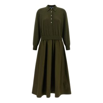 Polo Ralph Lauren Hybrid Gebreide Polo-Bodice Jurk - Dames - Casual kleedjes - Groen - M - Katoen - Kleedjes