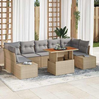 vidaXL Vidaxl - Conjunto De Comedor De Jard&iacute;n Con Coj&iacute;n 8 Pcs Beige, Gris