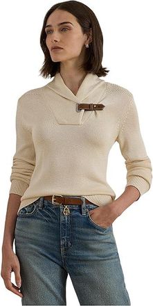 Lauren Ralph Lauren Buckle-Trim Cotton-Blend Sweater Womens Sweater Mascarpone Cream : XL, Cotton/Viscose